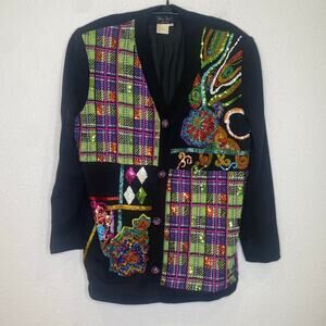 Vintage Diane Freis Colorful Bedazzled Sequin Beaded Cardigan Sweater EUC Sz Lg